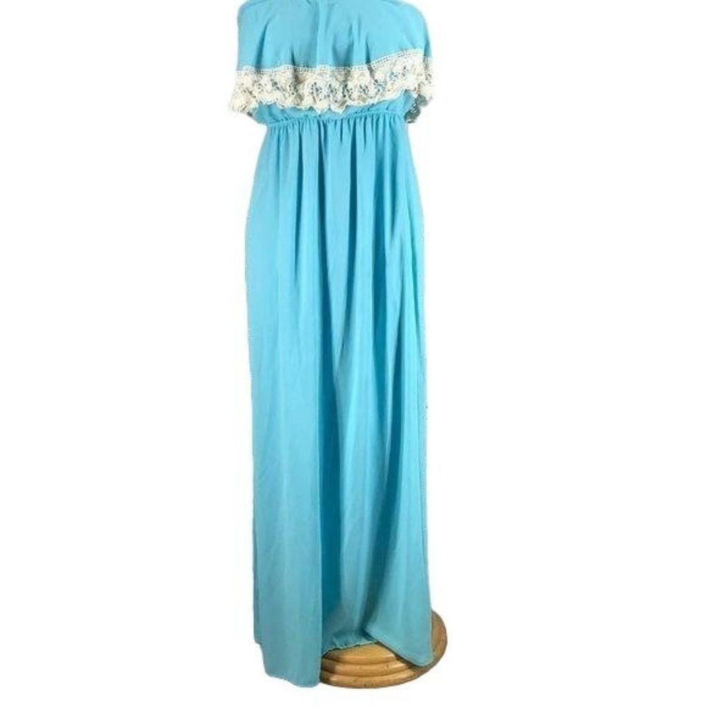 Peach Love Women's Light Teal Blue Strapless Maxi Dress Boho‎ Summer Beach Small